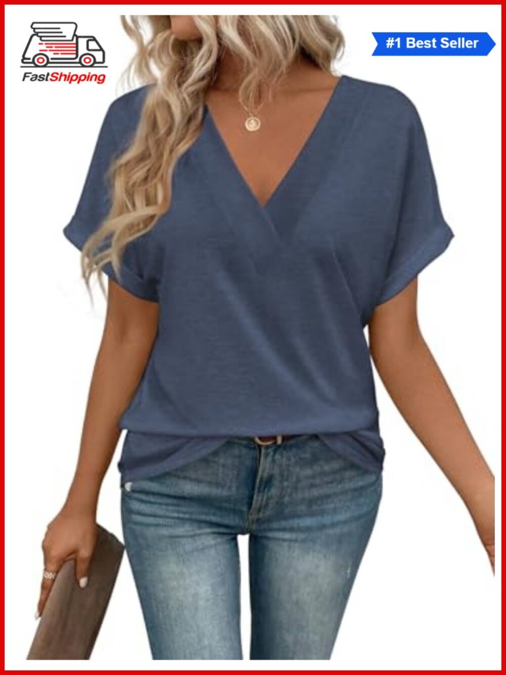 Womens V Neck Short Sleeve T Shirt Lightweight Casual Summer Tee